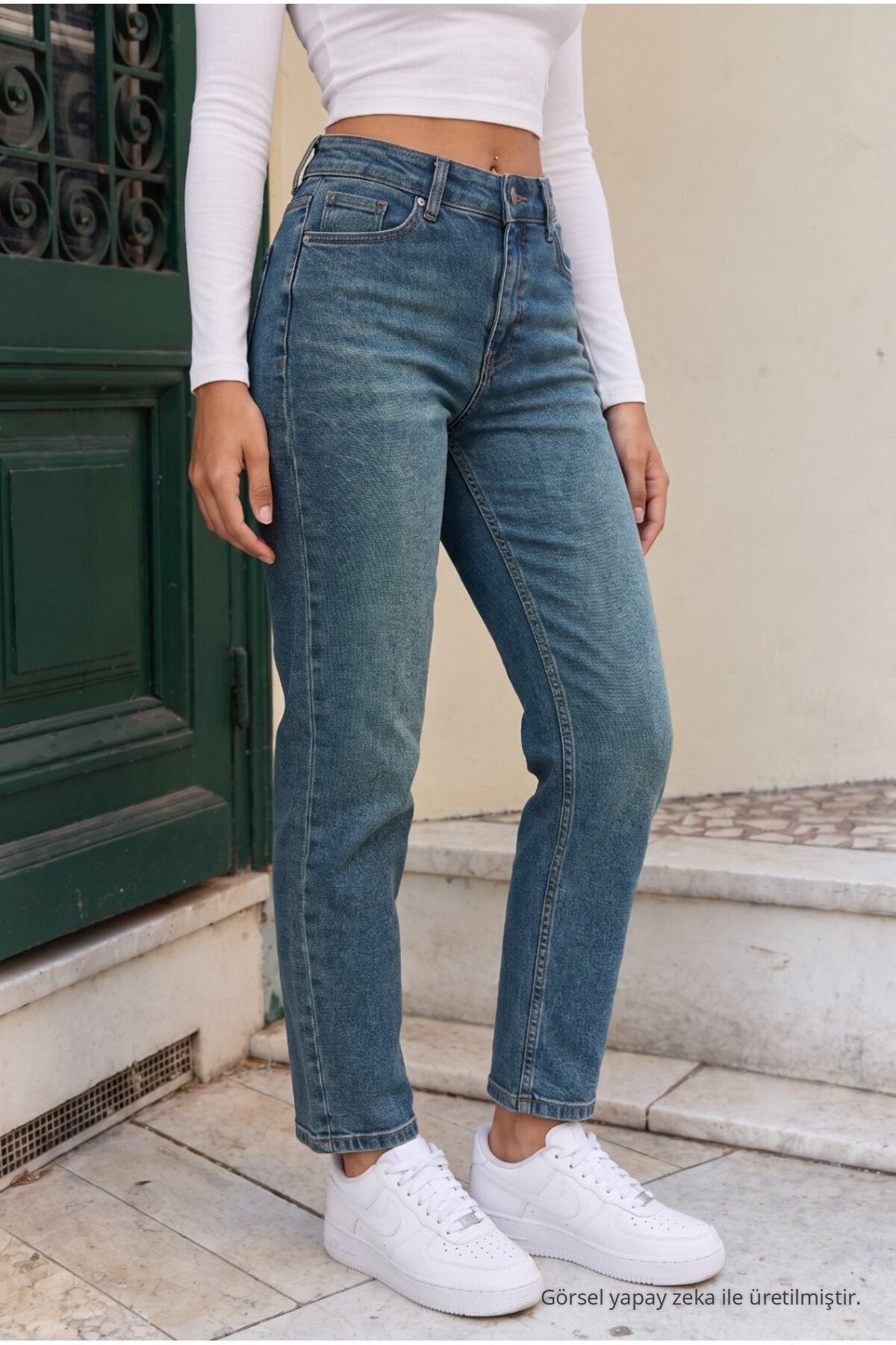 Ankle Length Straight Fit Jeans Dark Blue - MALLTURK