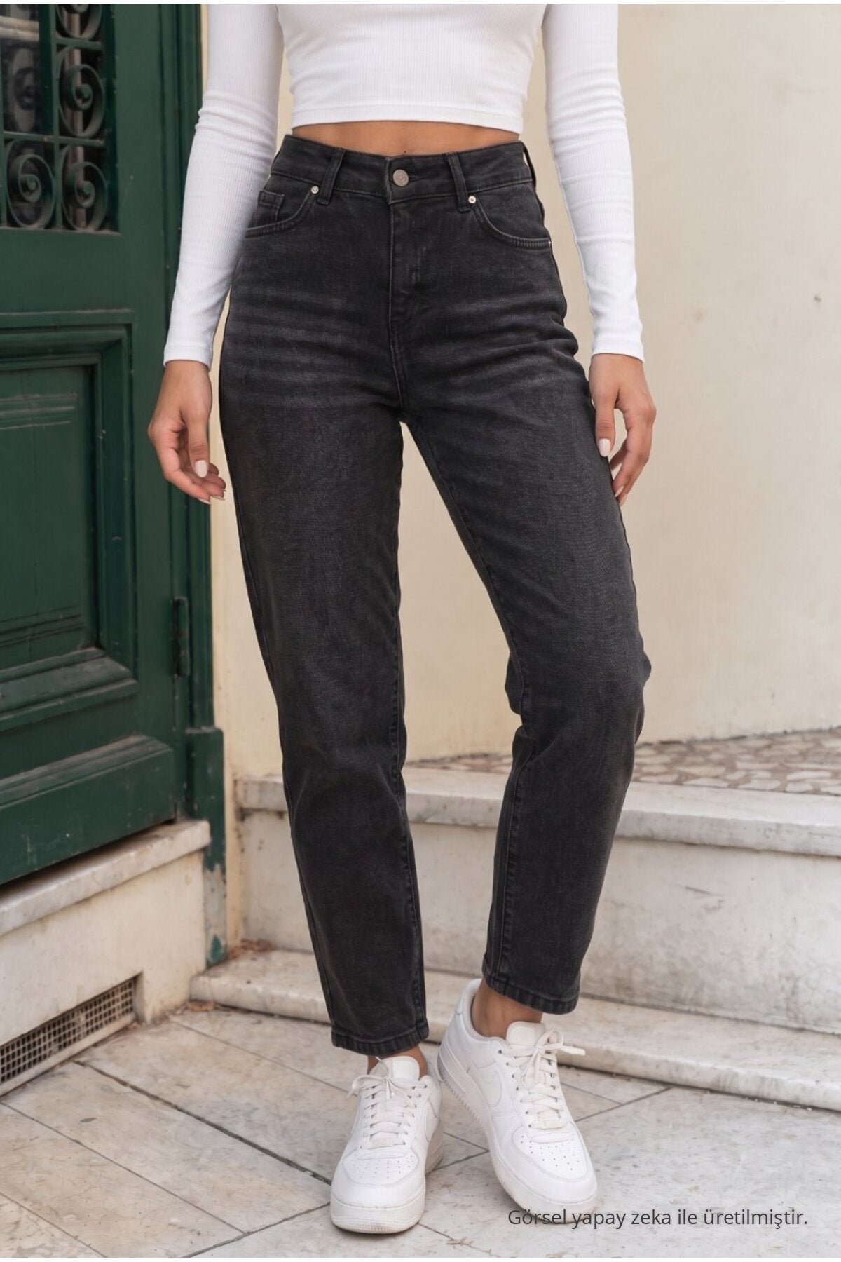 Ankle Length Straight Fit Jeans in Black Effect - MALLTURK