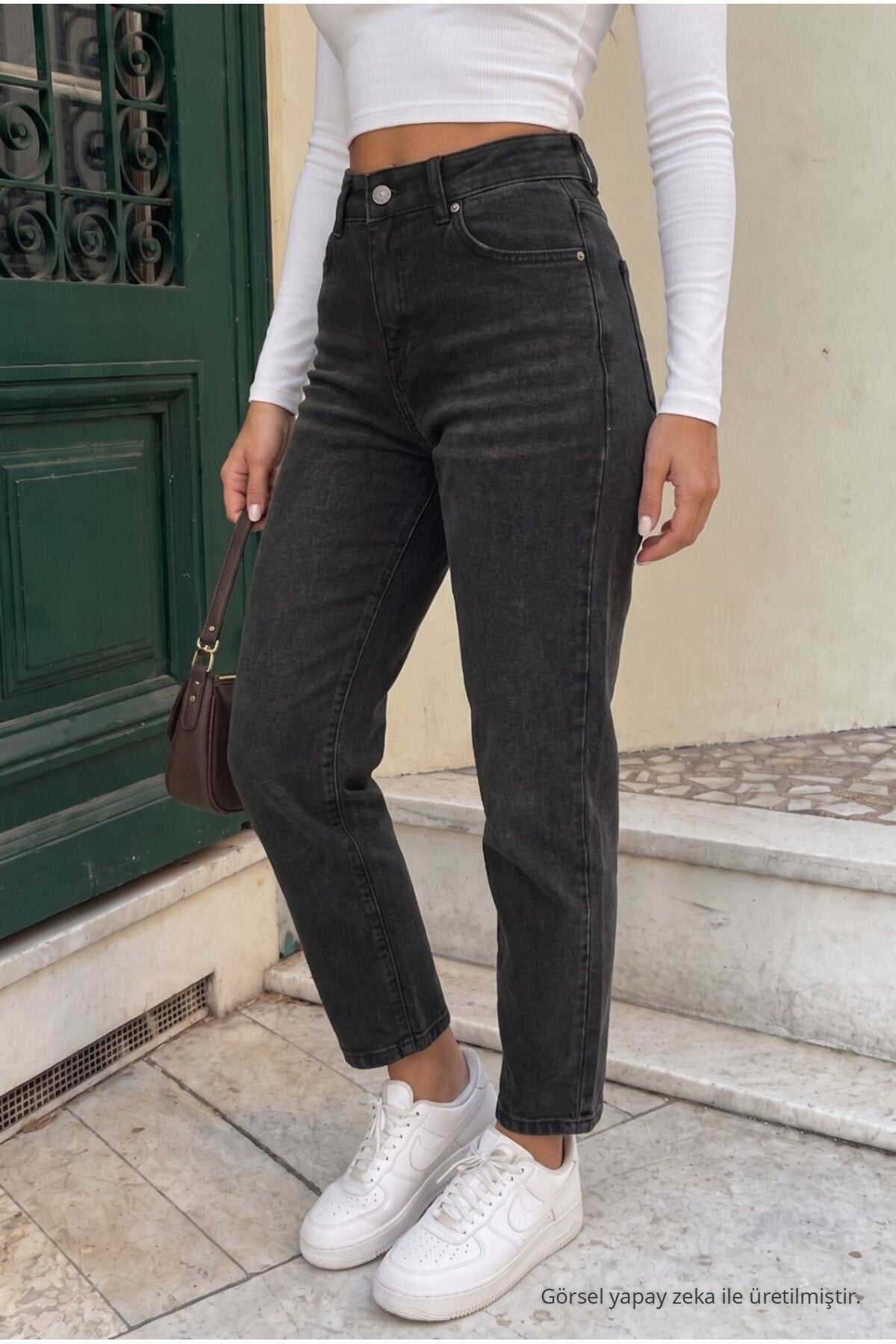 Ankle Length Straight Fit Jeans in Black Effect - MALLTURK