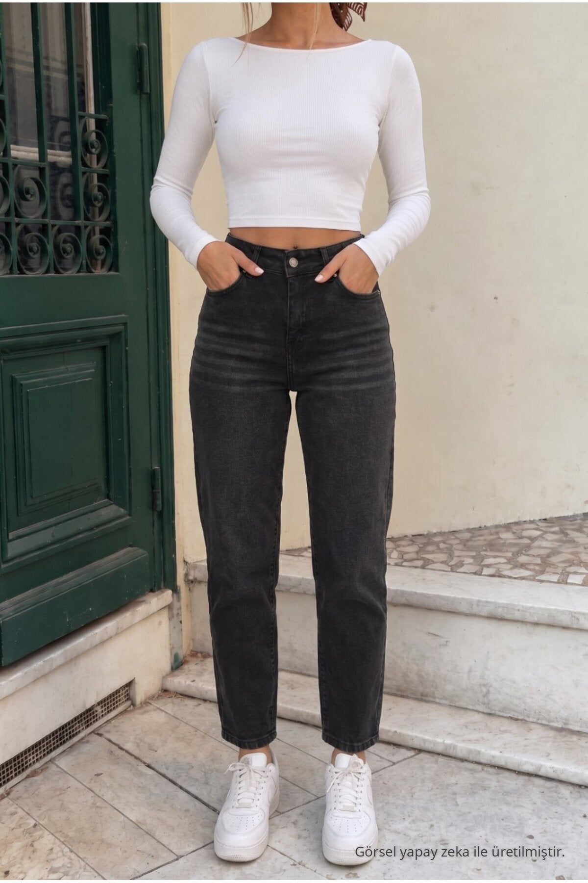 Ankle Length Straight Fit Jeans in Black Effect - MALLTURK