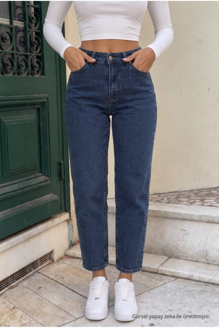 Ankle Length Straight Fit Jeans, Navy Blue - MALLTURK