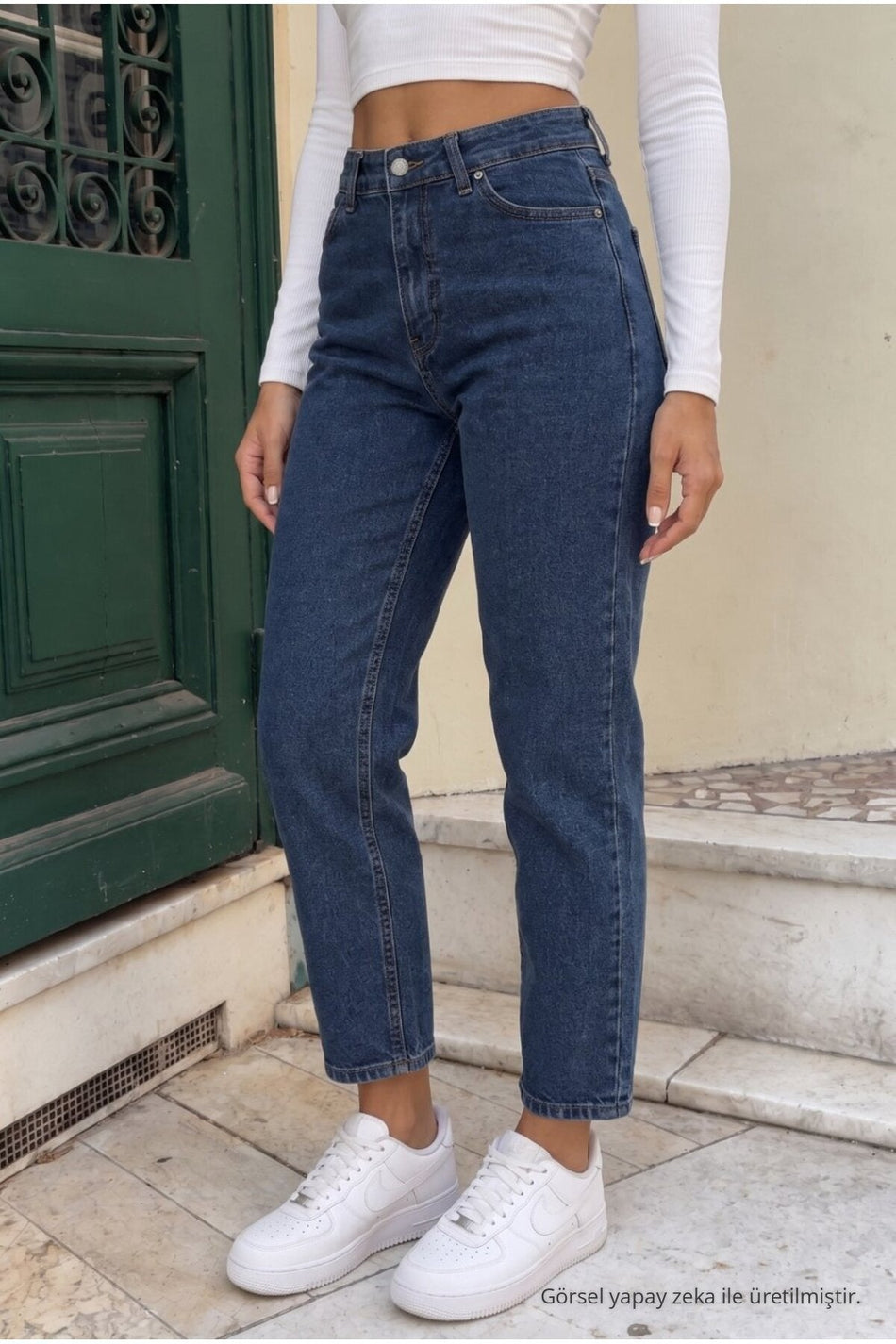 Ankle Length Straight Fit Jeans, Navy Blue - MALLTURK