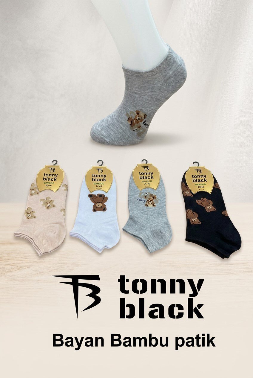 Ayıcık Detaylı Bambu 4'lü Bambu Patik Kadın Çok Renkli Patik TB3085 - MALLTURK