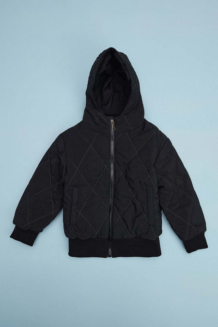 Baklava Pattern Quilted Hooded Unisex Children's Coat - MALLTURK