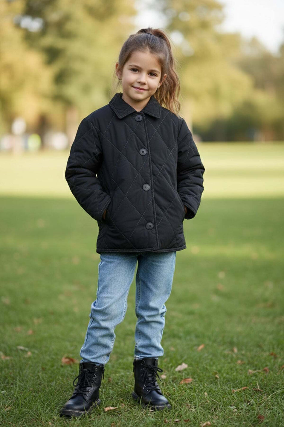 Baklava Pattern Quilted Oversized Girls' Coat - MALLTURK