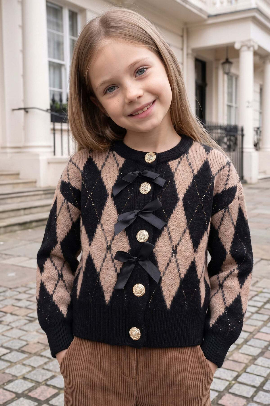 Baklava Patterned Glitter Ribbon Girls' Cardigan - MALLTURK