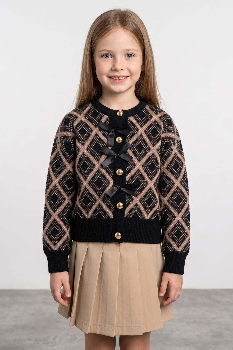Baklava Patterned Ribbon Girl's Cardigan - MALLTURK