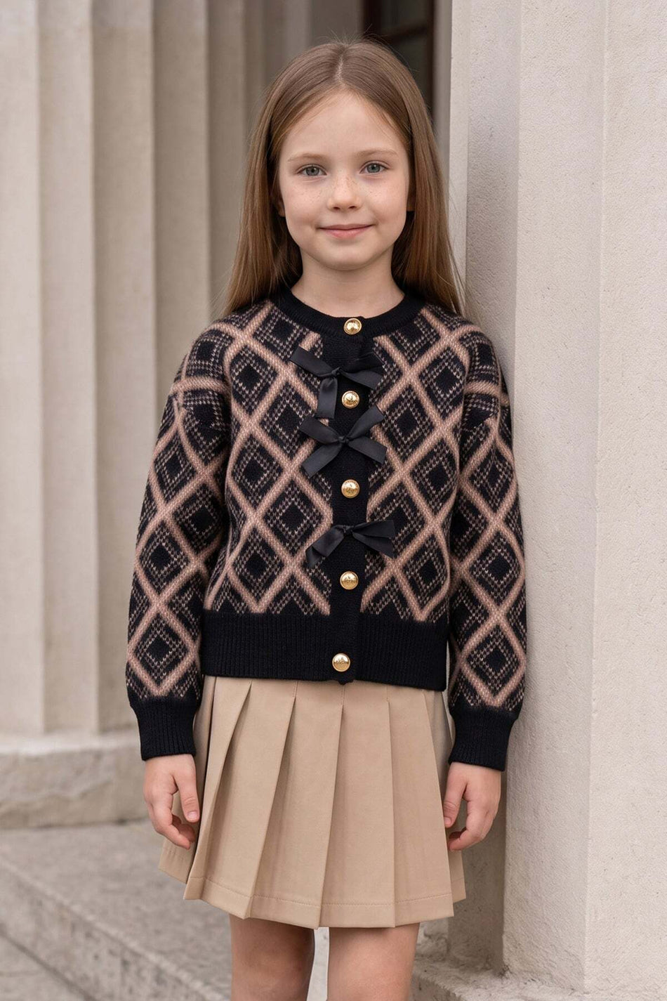 Baklava Patterned Ribbon Girl's Cardigan - MALLTURK