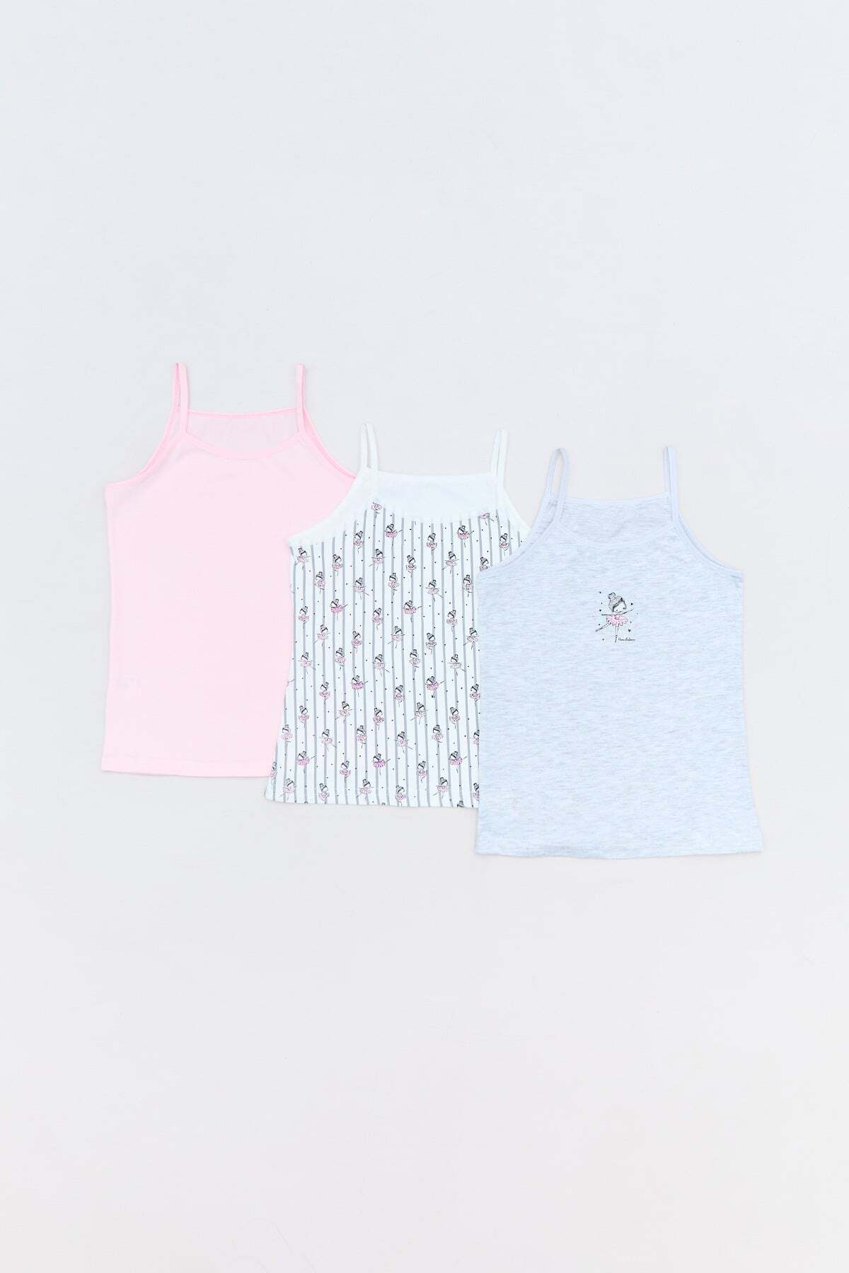 Ballerina Printed 3 Piece Girl's Tank Top - MALLTURK