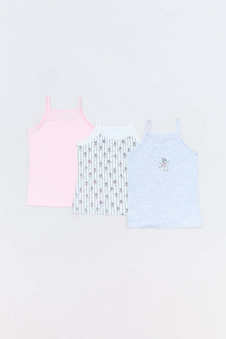 Ballerina Printed 3 Piece Girl's Tank Top - MALLTURK