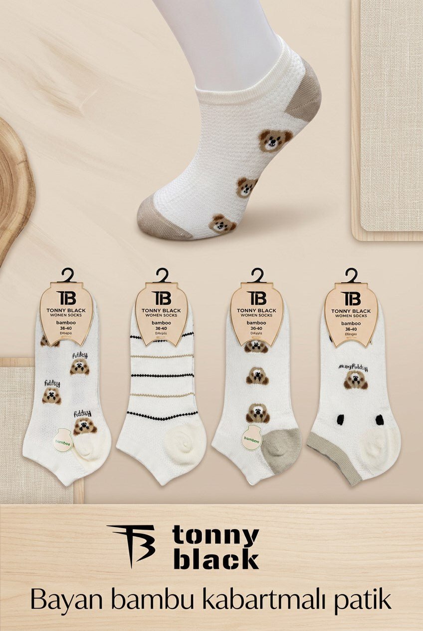 Bambu Kabartmalı Dikişsiz 4'lü Patik Çorap Kadın Çok Renkli Çorap TB4260 - MALLTURK