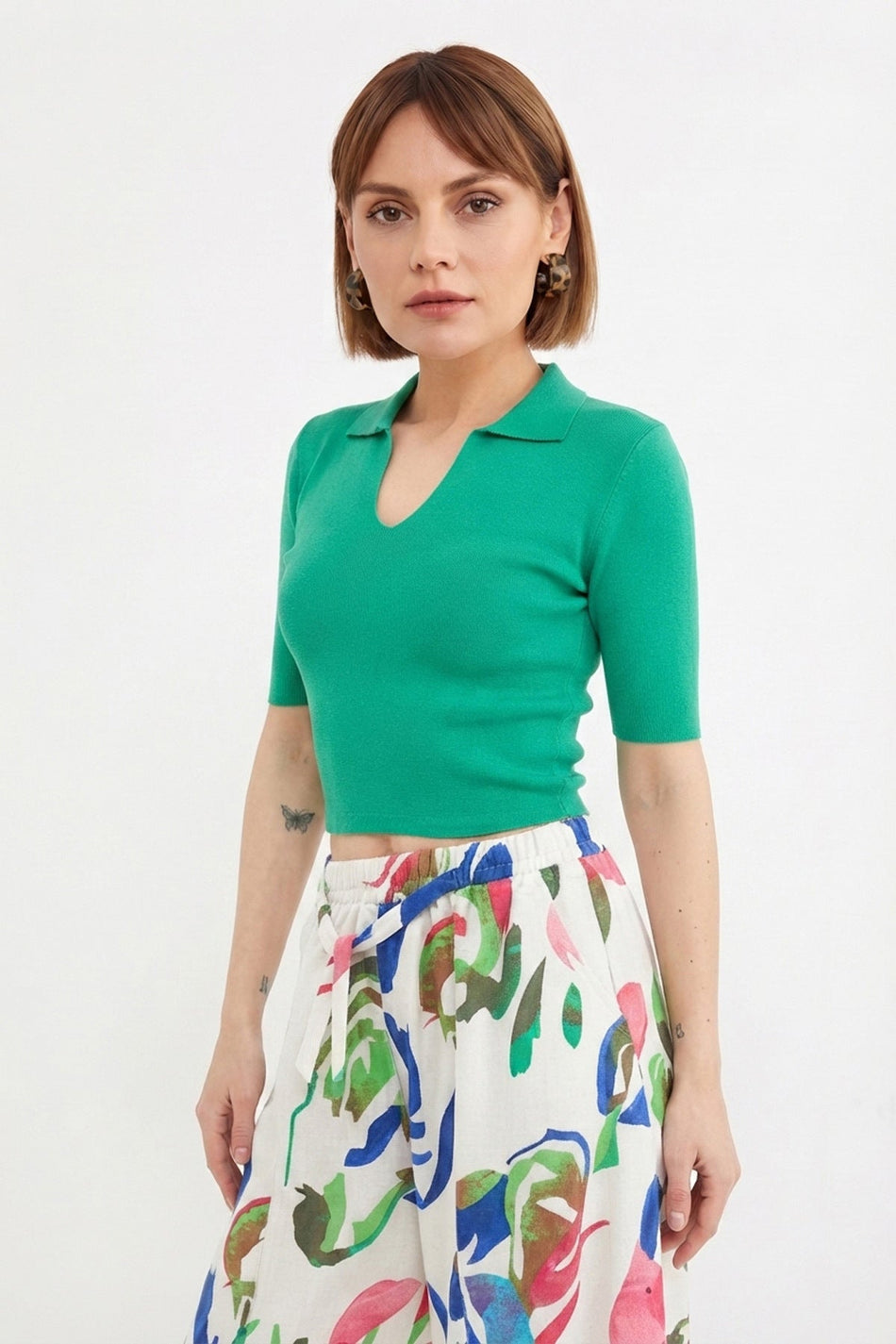 Basic Apaş Collar Knitwear T-Shirt - MALLTURK