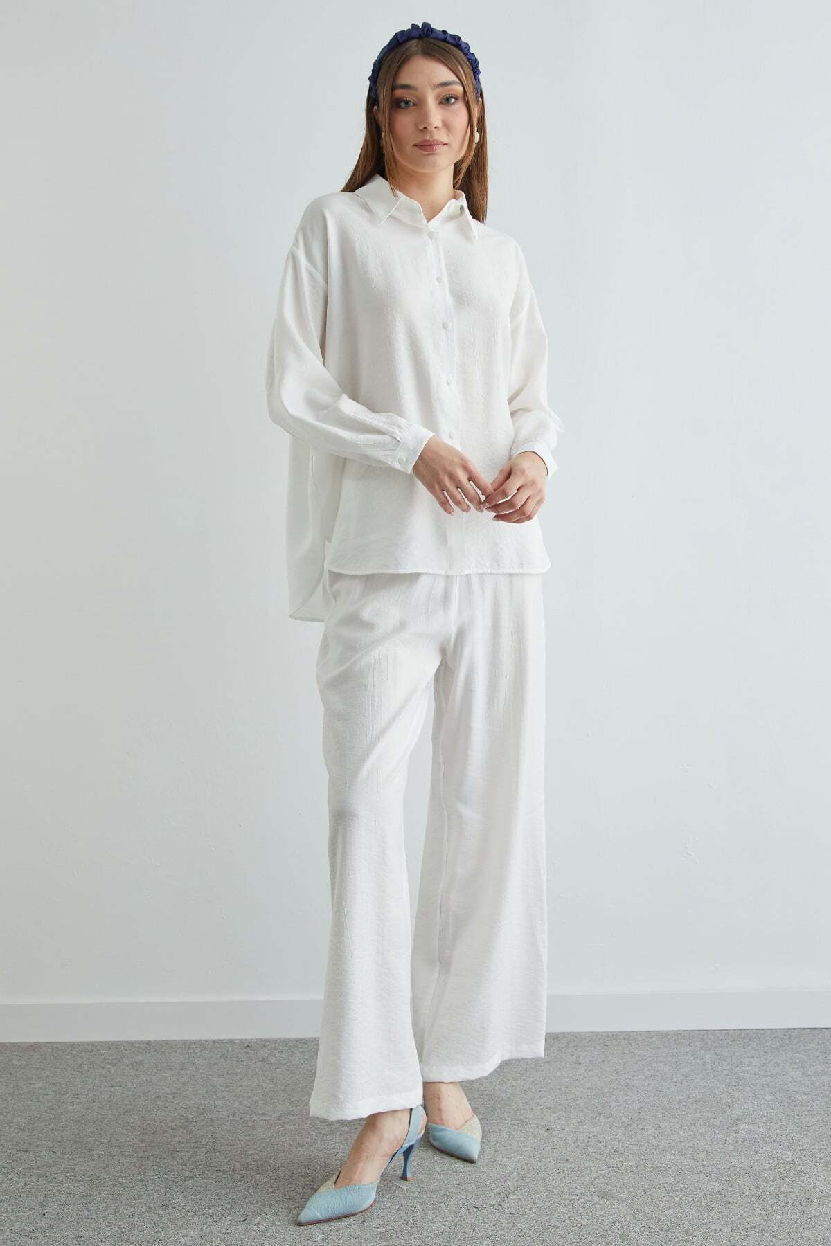 Basic Buttoned Casual Crinkle 2-Piece Set - MALLTURK