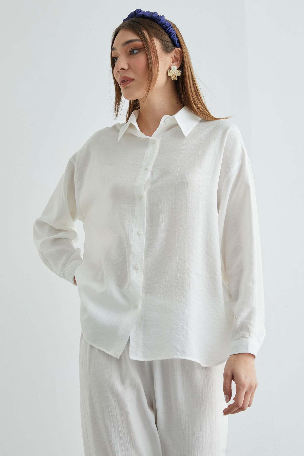 Basic Buttoned Casual Crinkle 2-Piece Set - MALLTURK