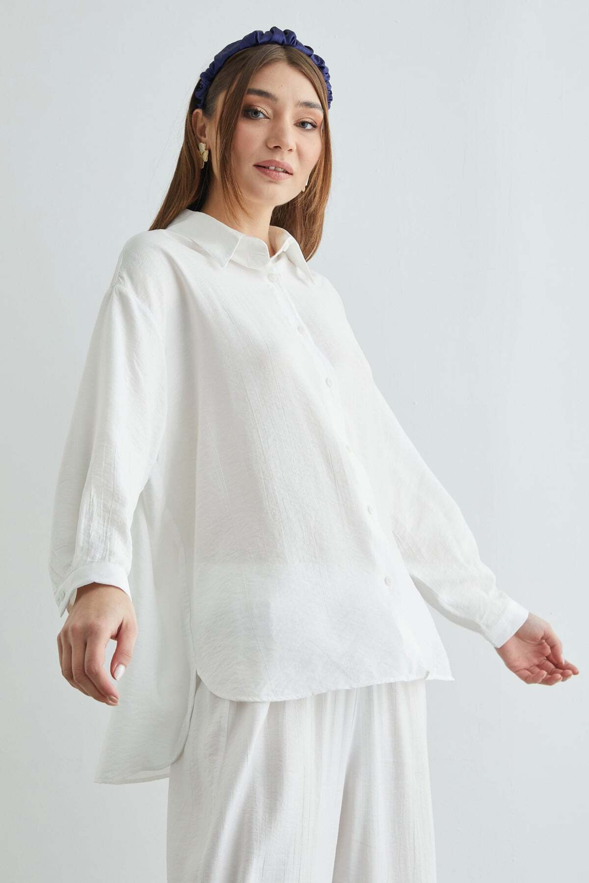 Basic Buttoned Casual Crinkle 2-Piece Set - MALLTURK