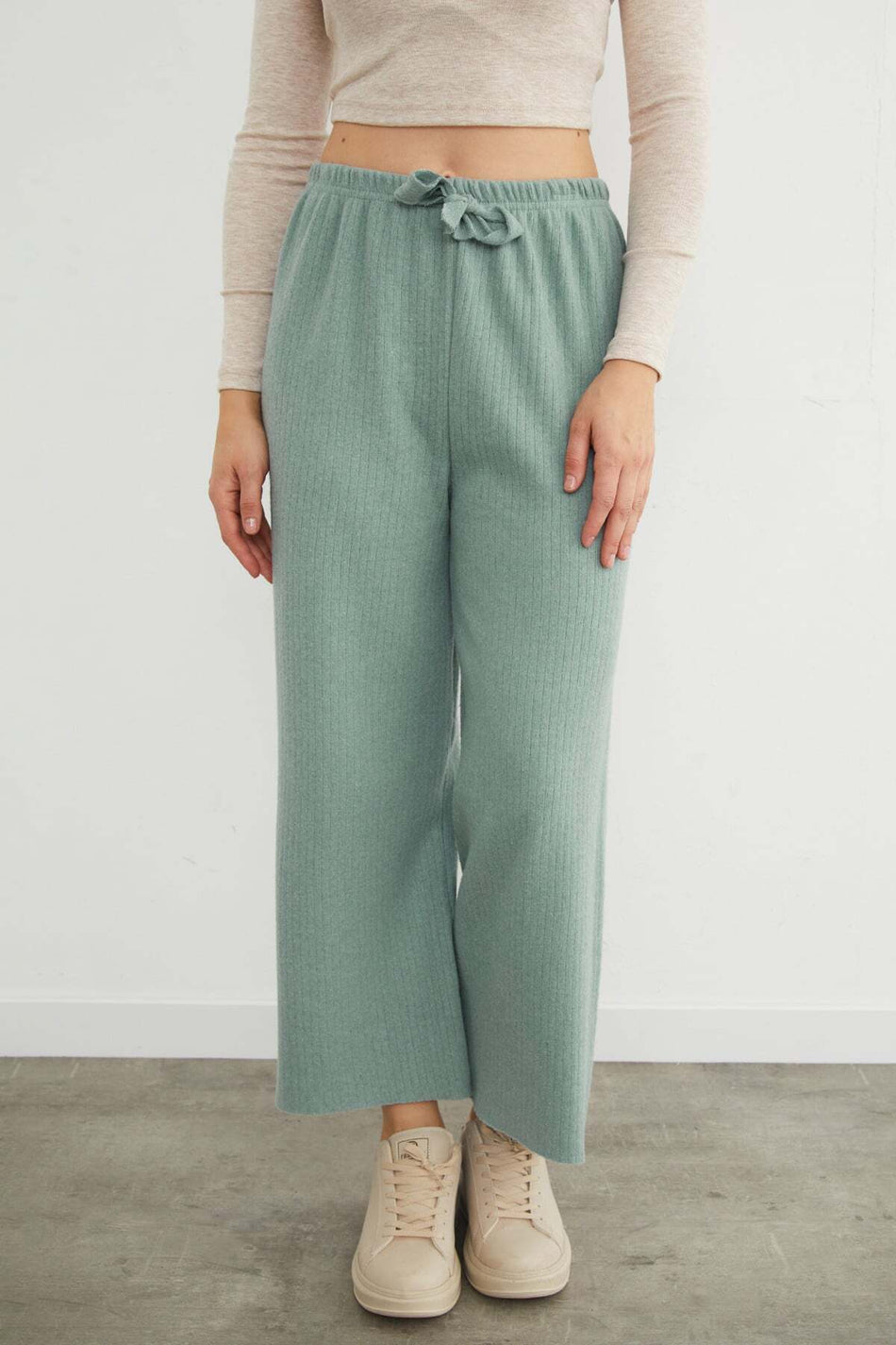 Basic Corded Elastic Waist Trousers - MALLTURK