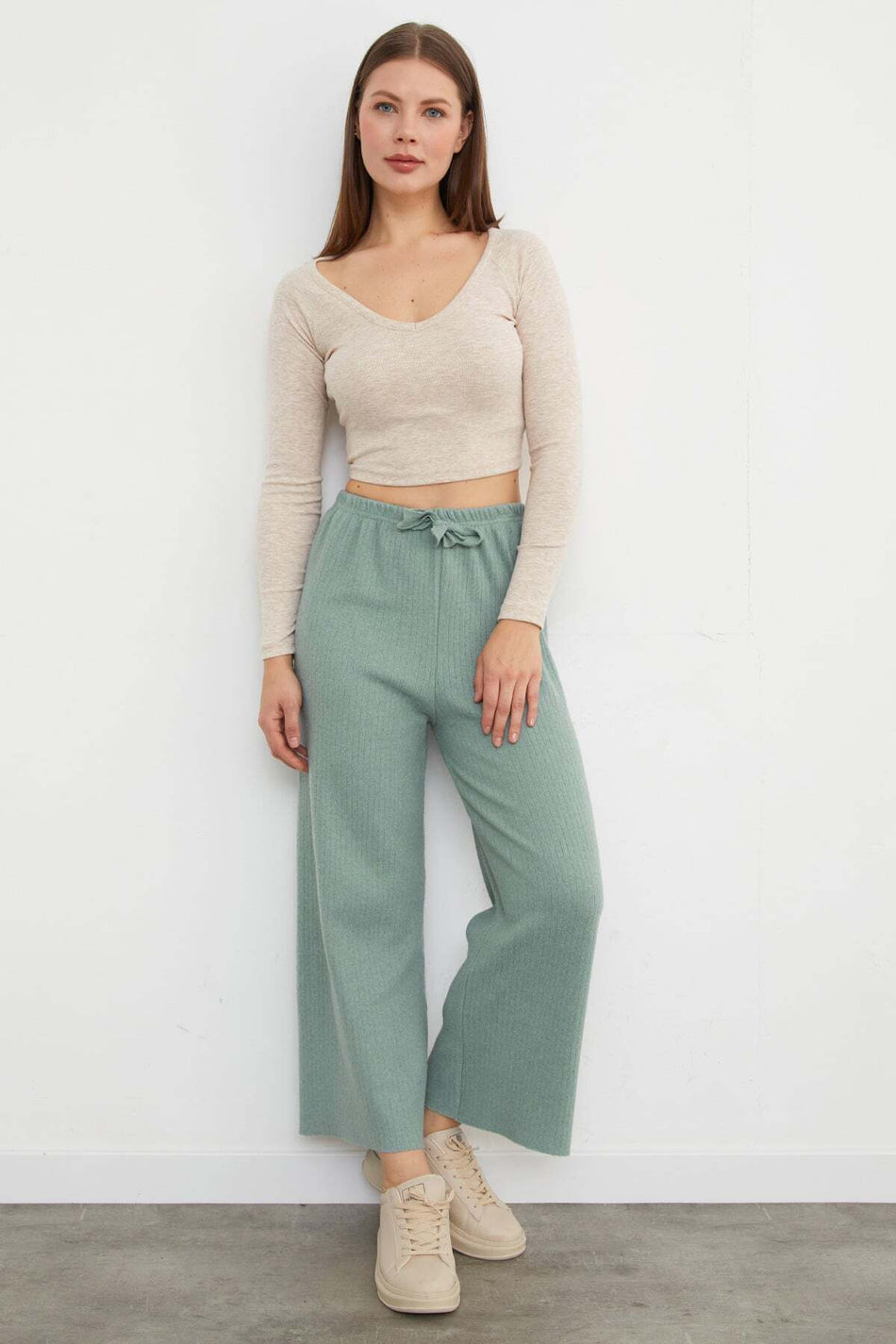 Basic Corded Elastic Waist Trousers - MALLTURK