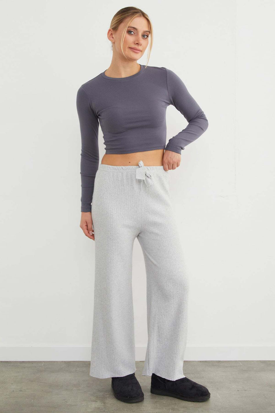 Basic Corded Elastic Waist Trousers - MALLTURK