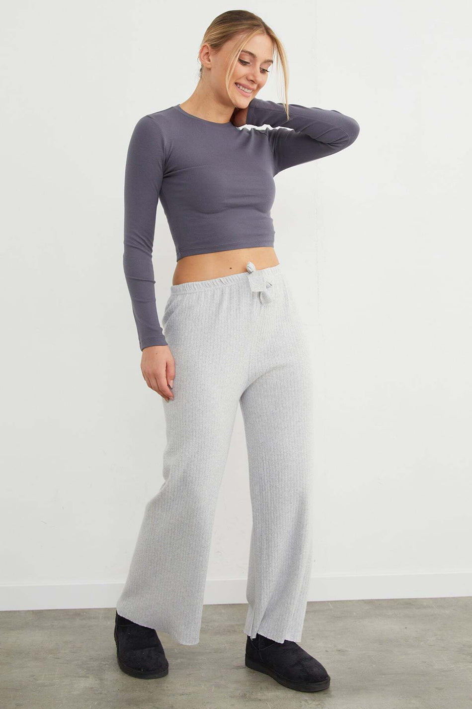 Basic Corded Elastic Waist Trousers - MALLTURK