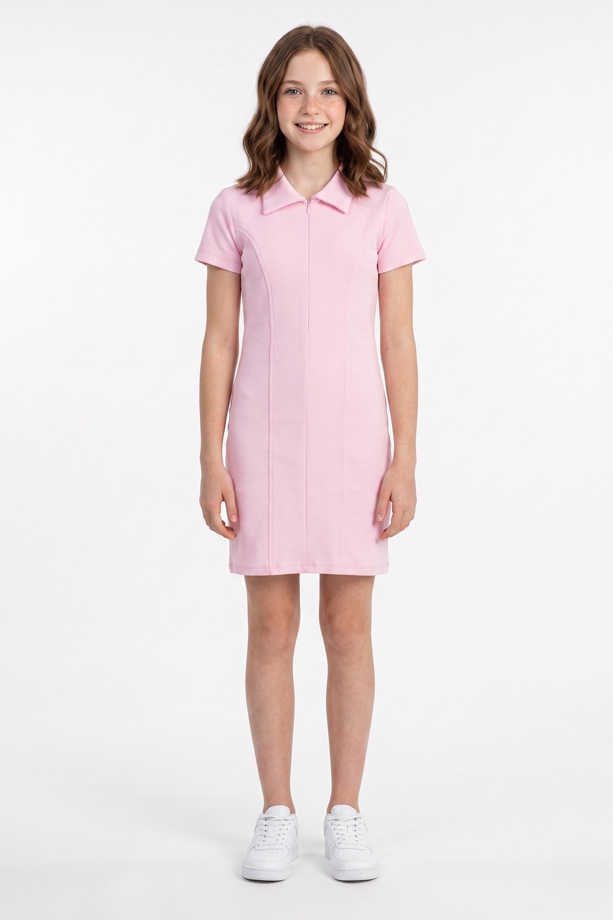 Basic Half-Zip Polo Collar Girls' Dress - MALLTURK
