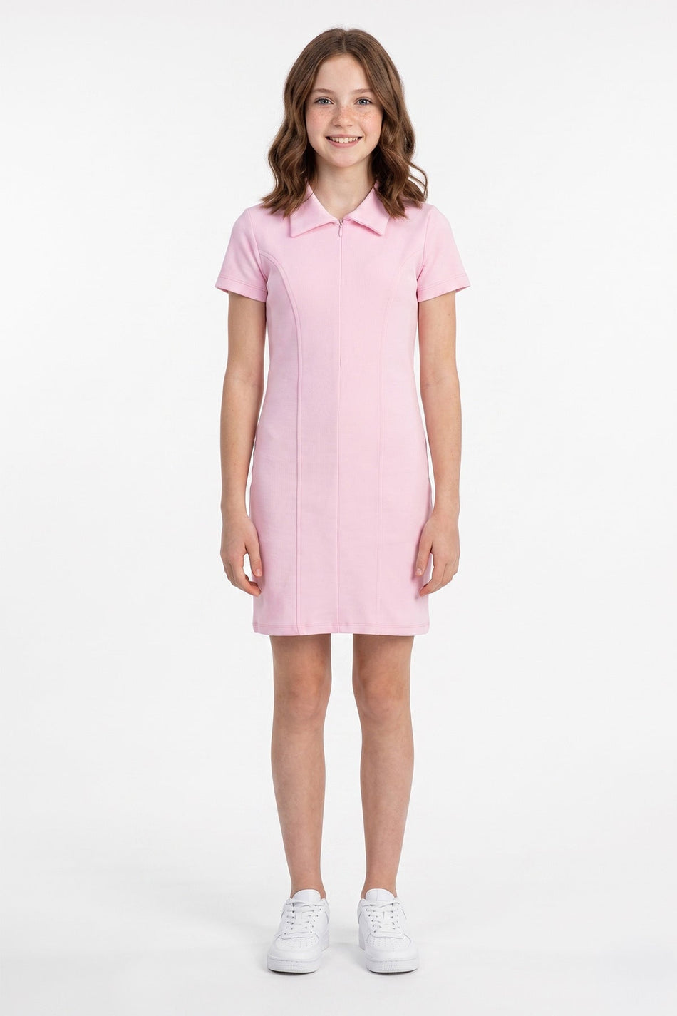Basic Half-Zip Polo Collar Girls' Dress - MALLTURK