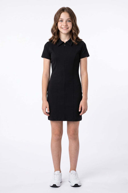 Basic Half-Zip Polo Collar Girls' Dress - MALLTURK