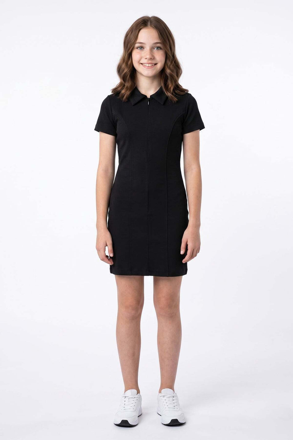 Basic Half-Zip Polo Collar Girls' Dress - MALLTURK