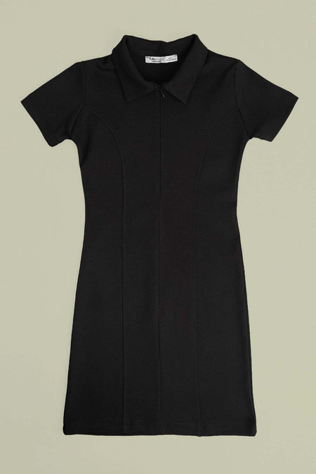 Basic Half-Zip Polo Collar Girls' Dress - MALLTURK