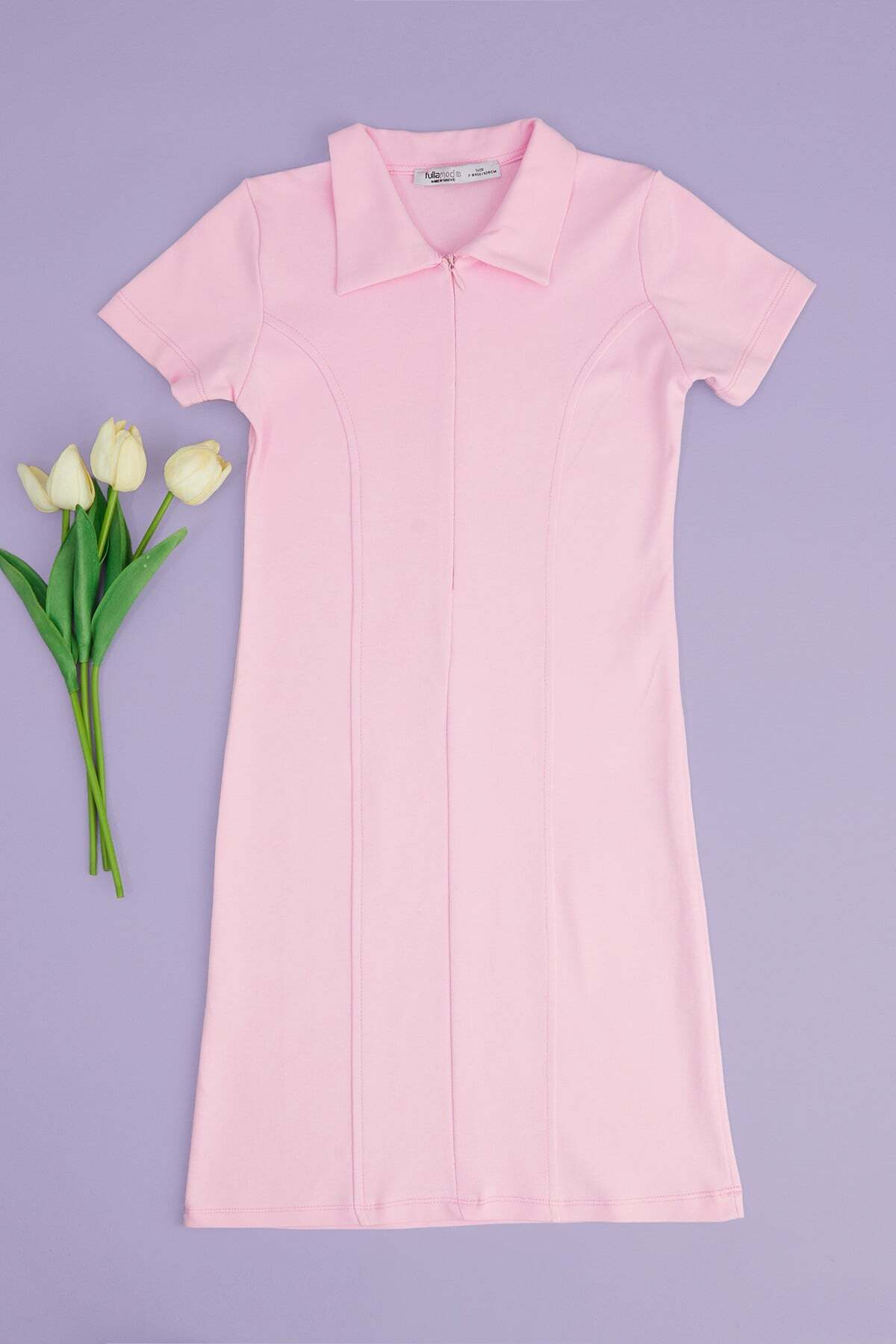 Basic Half-Zip Polo Collar Girls' Dress - MALLTURK