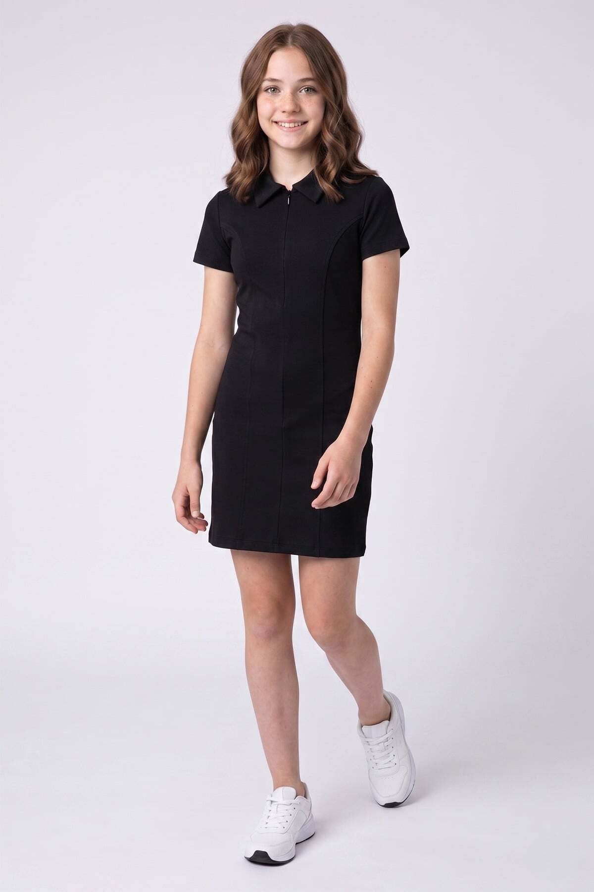 Basic Half-Zip Polo Collar Girls' Dress - MALLTURK