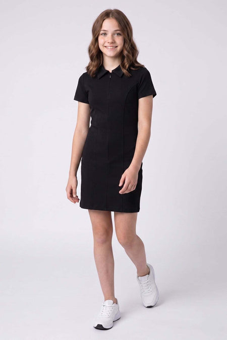 Basic Half-Zip Polo Collar Girls' Dress - MALLTURK