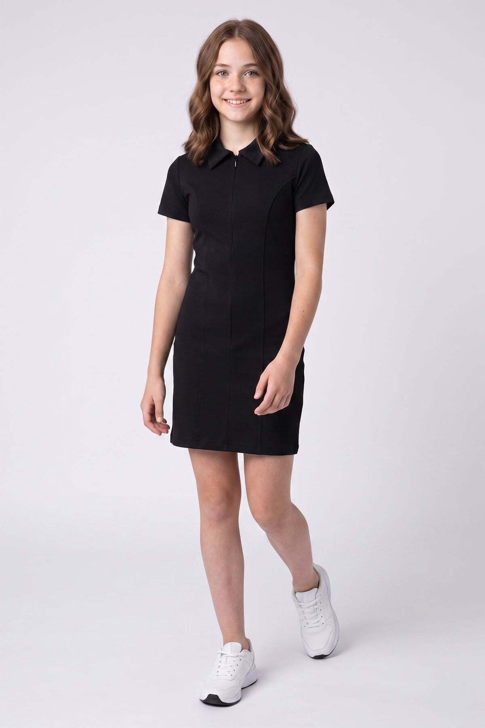 Basic Half-Zip Polo Collar Girls' Dress - MALLTURK