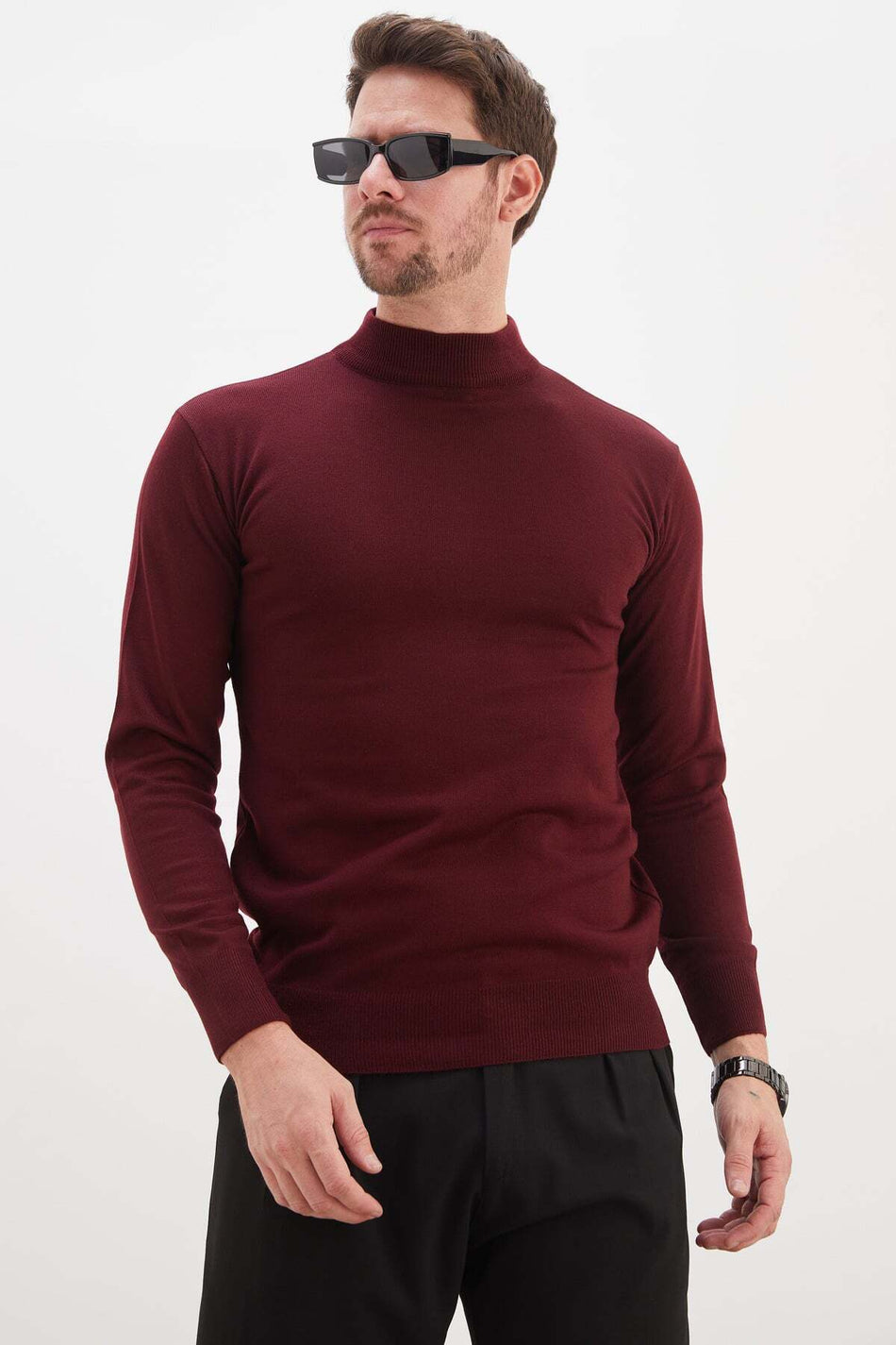 Basic High Neck Regular Fit Knit Sweater - MALLTURK