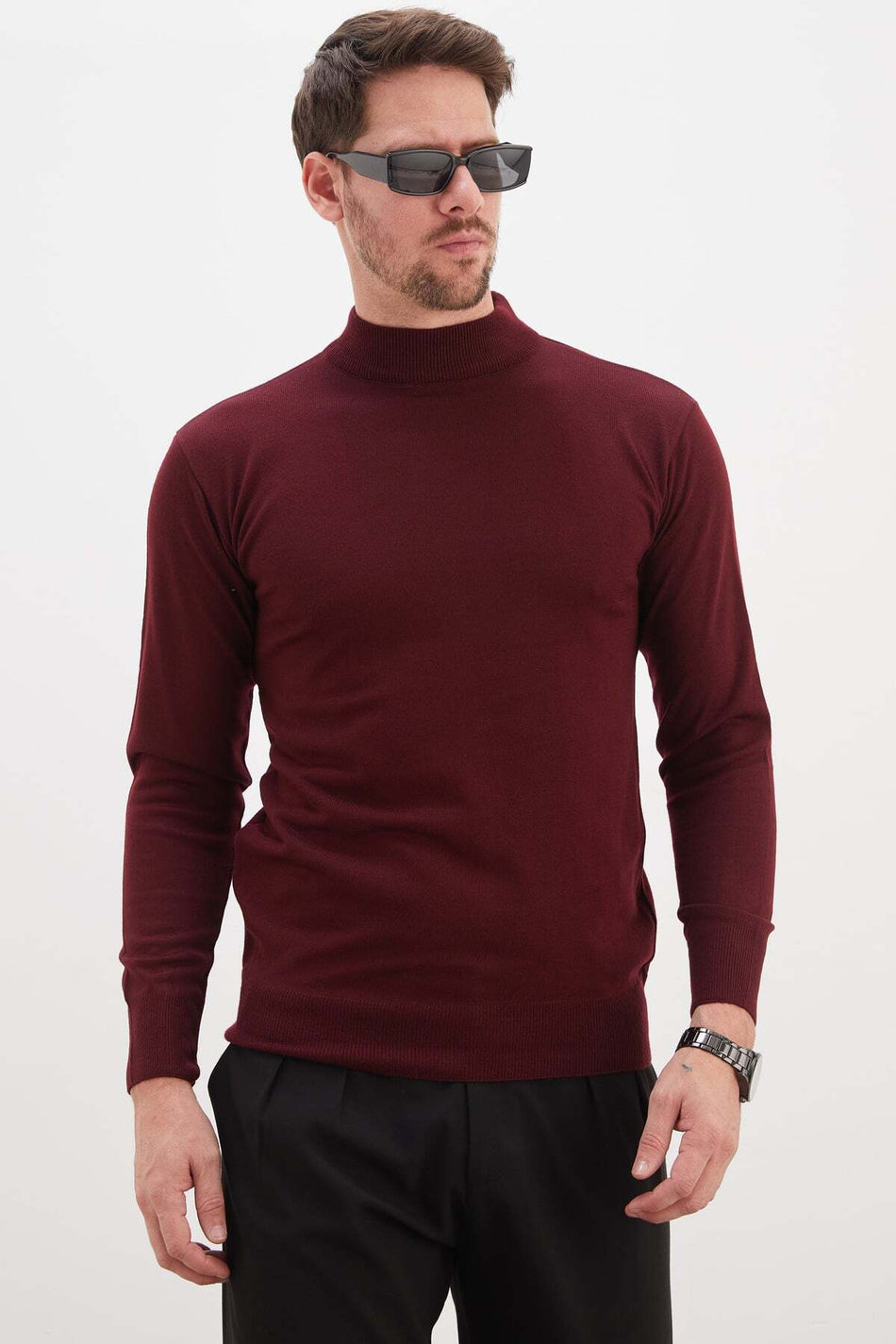 Basic High Neck Regular Fit Knit Sweater - MALLTURK
