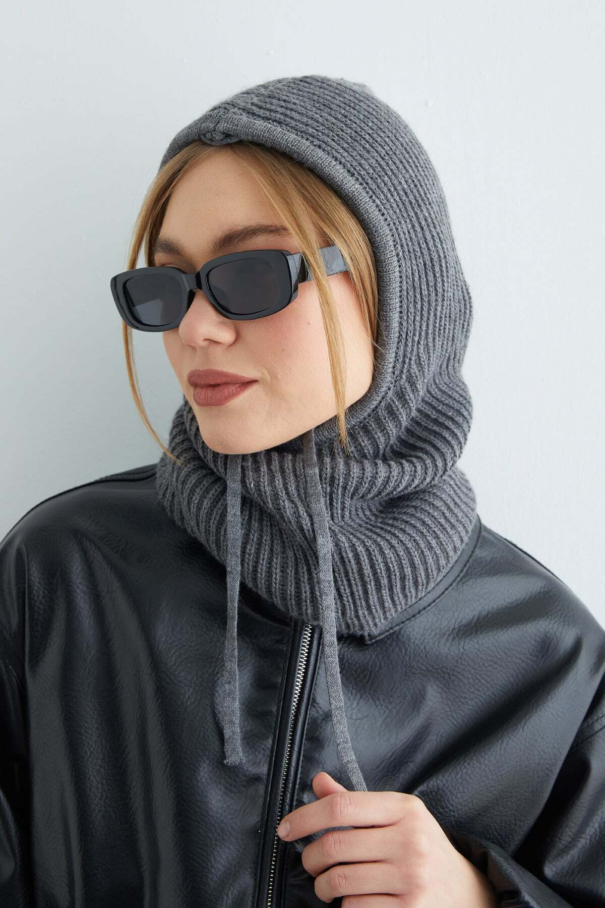 Basic Lace-Up Knitwear Balaklava Beanie - MALLTURK