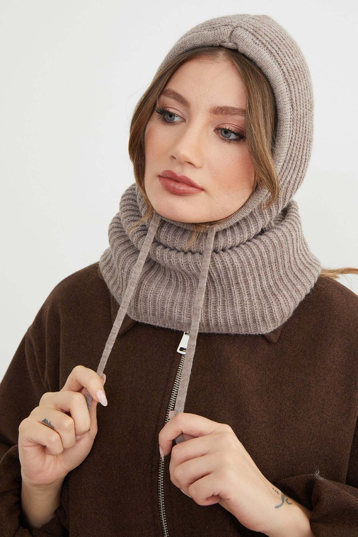 Basic Lace-Up Knitwear Balaklava Beanie - MALLTURK