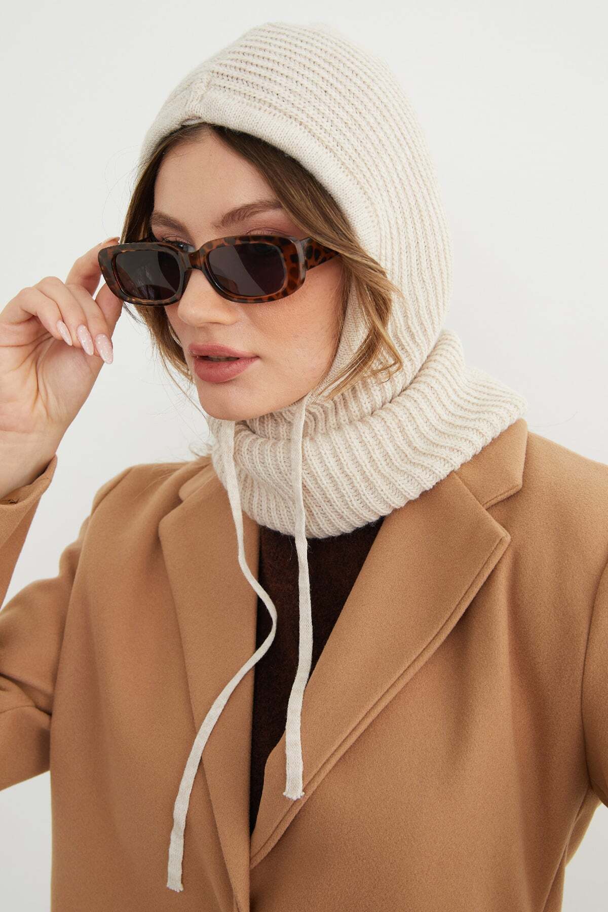 Basic Lace-Up Knitwear Balaklava Beanie - MALLTURK