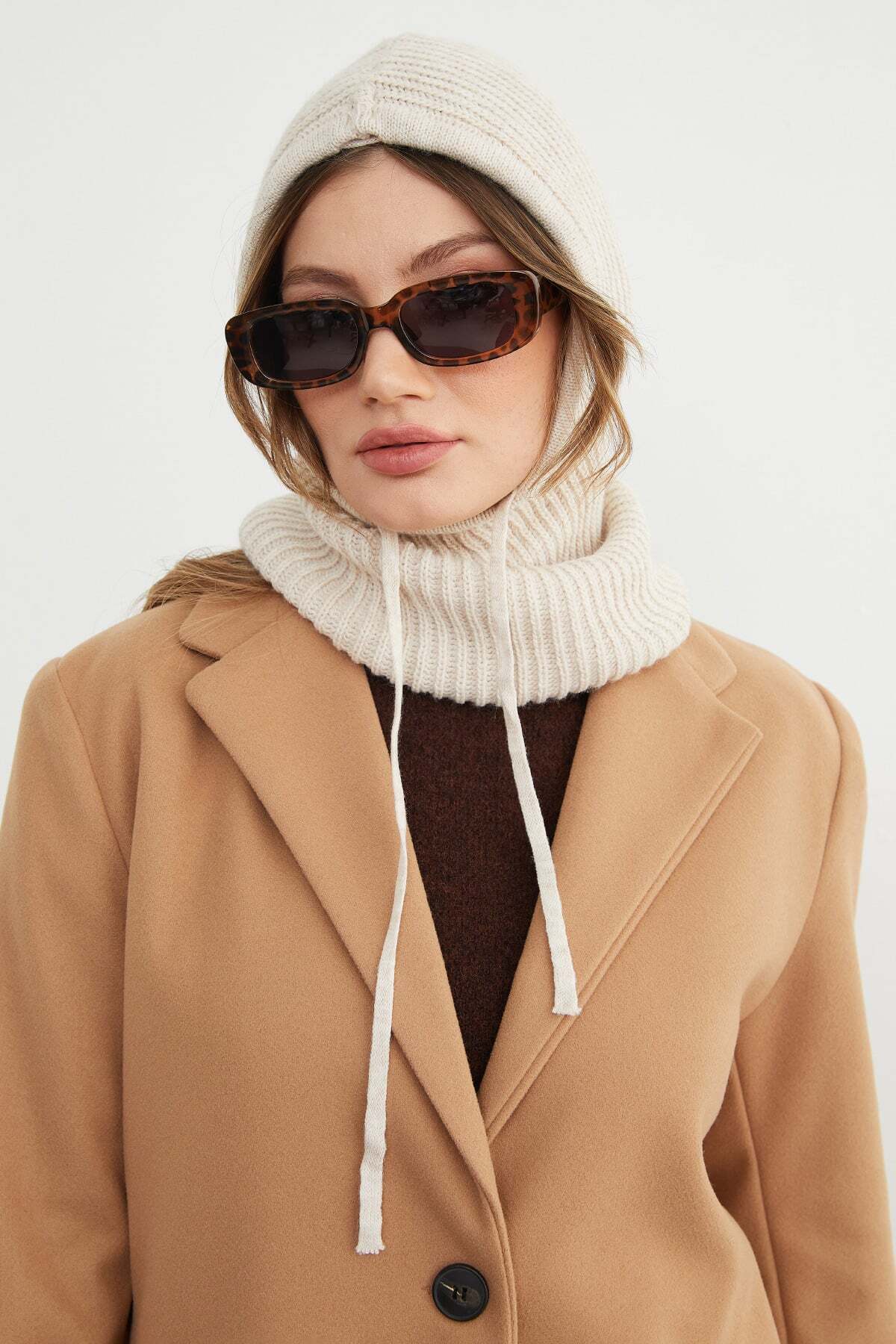 Basic Lace-Up Knitwear Balaklava Beanie - MALLTURK