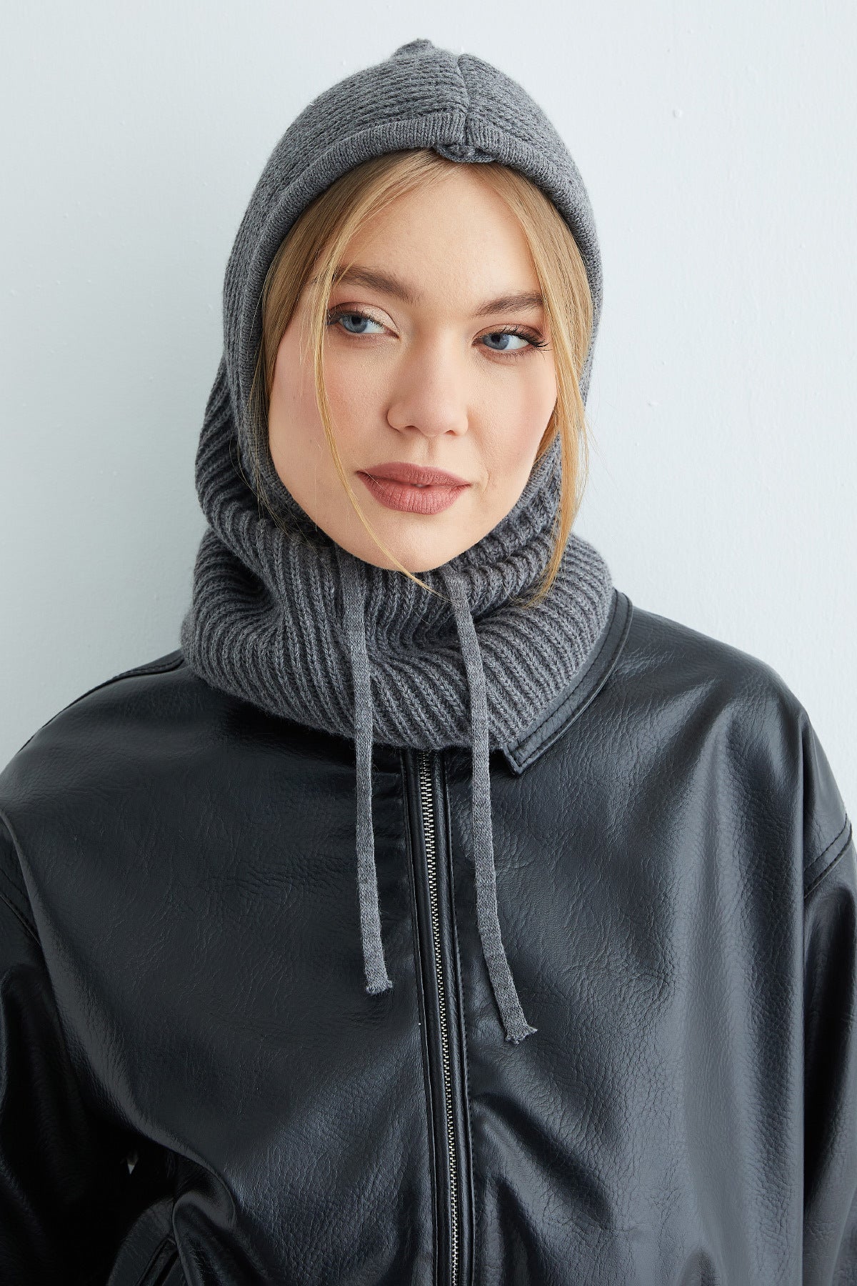 Basic Lace-Up Knitwear Balaklava Beanie - MALLTURK