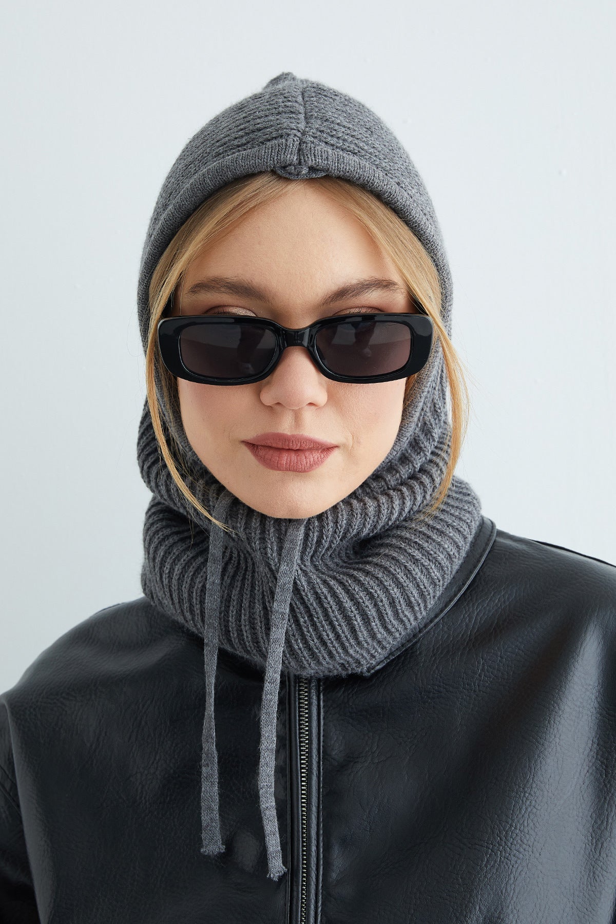 Basic Lace-Up Knitwear Balaklava Beanie - MALLTURK