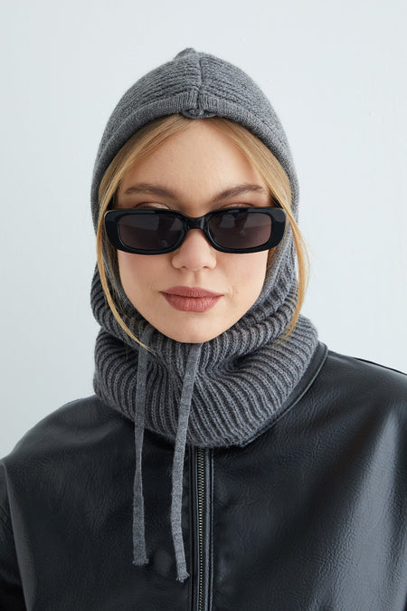 Basic Lace-Up Knitwear Balaklava Beanie - MALLTURK