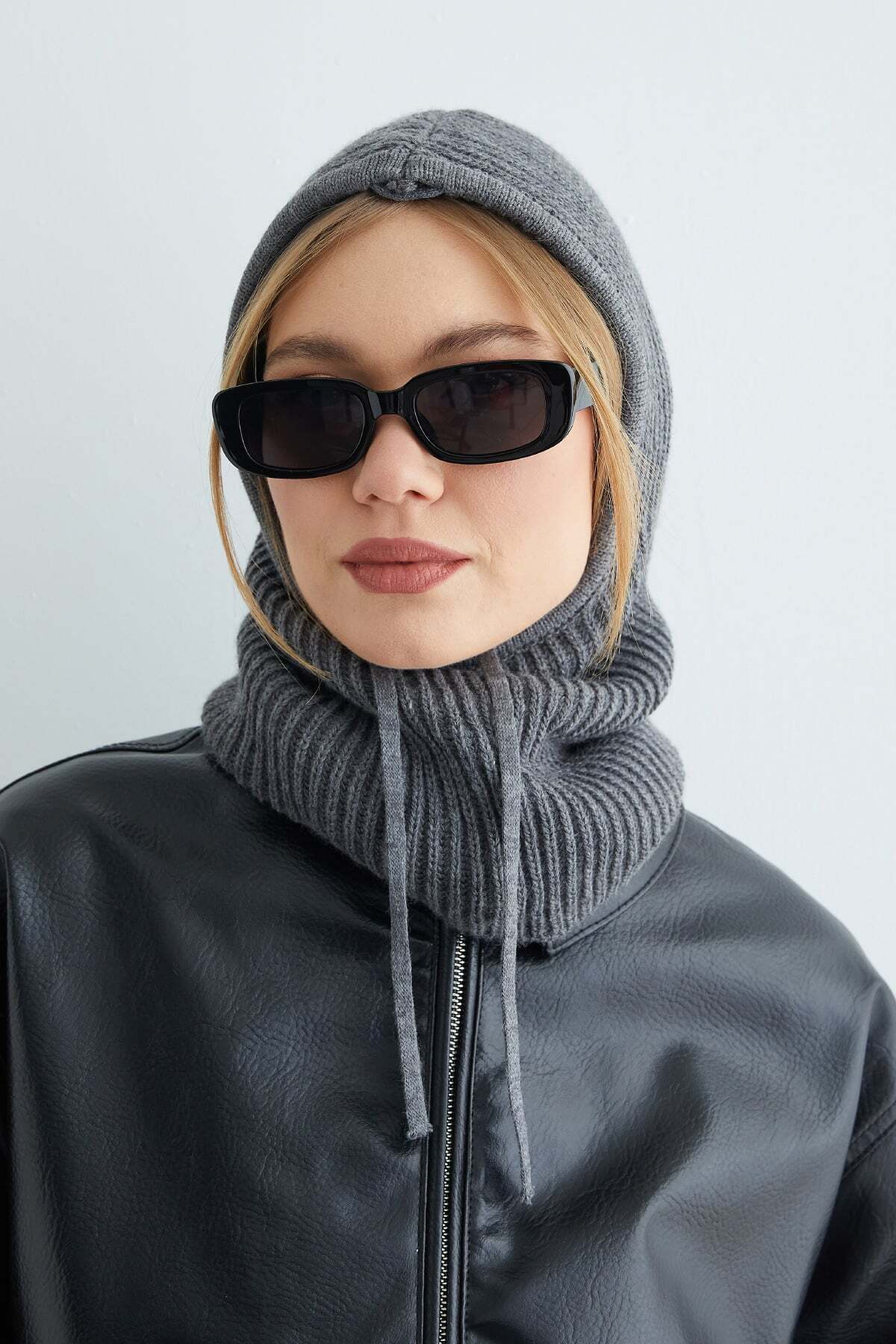 Basic Lace-Up Knitwear Balaklava Beanie - MALLTURK