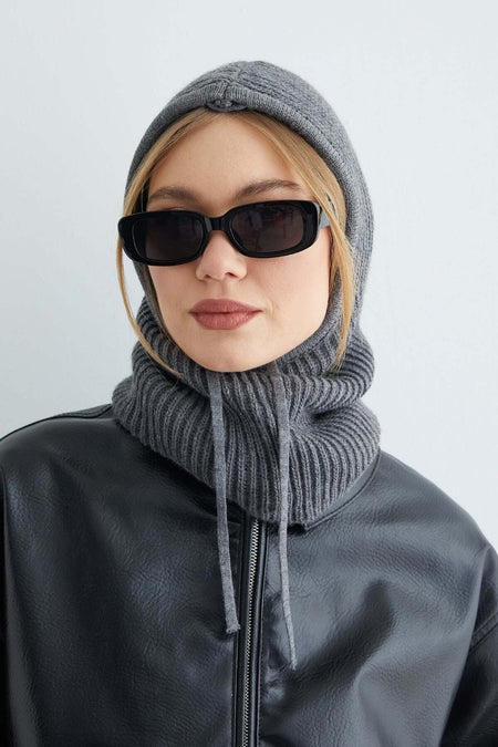 Basic Lace-Up Knitwear Balaklava Beanie - MALLTURK