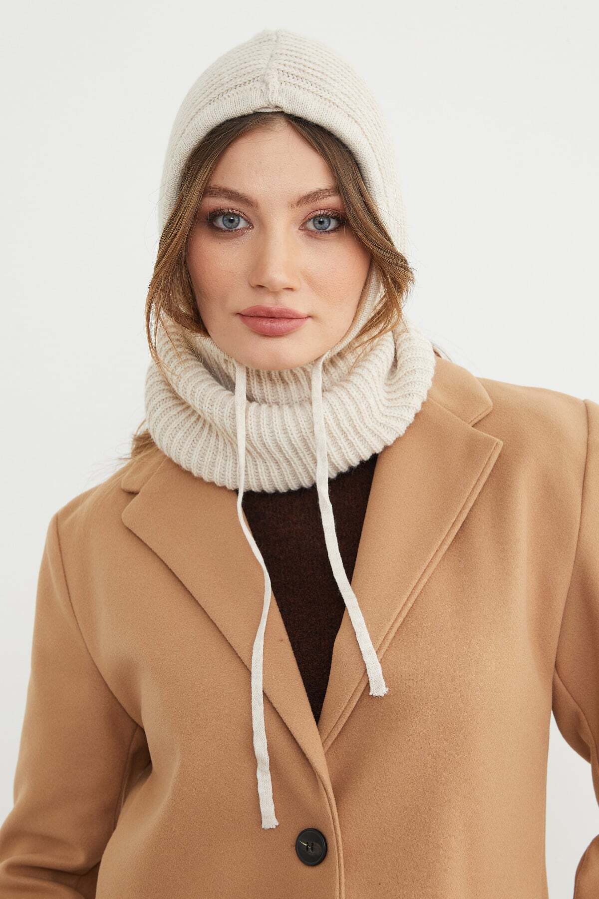 Basic Lace-Up Knitwear Balaklava Beanie - MALLTURK