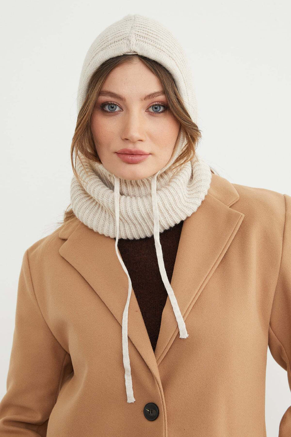 Basic Lace-Up Knitwear Balaklava Beanie - MALLTURK