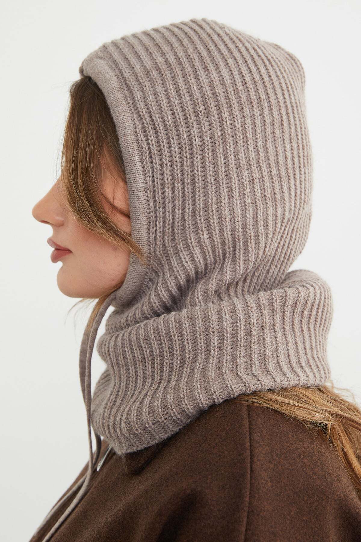 Basic Lace-Up Knitwear Balaklava Beanie - MALLTURK