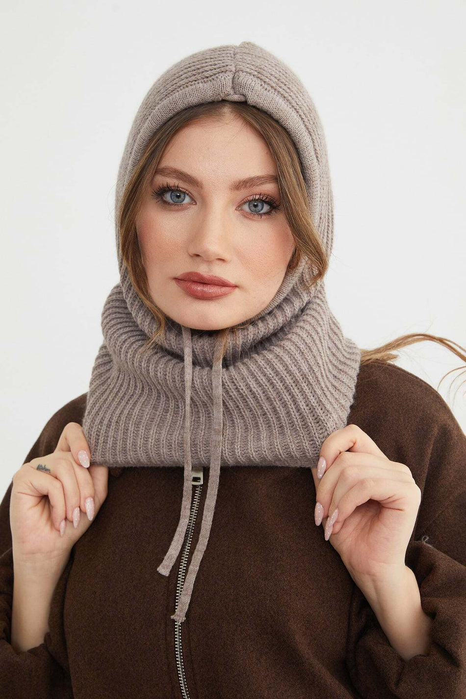 Basic Lace-Up Knitwear Balaklava Beanie - MALLTURK