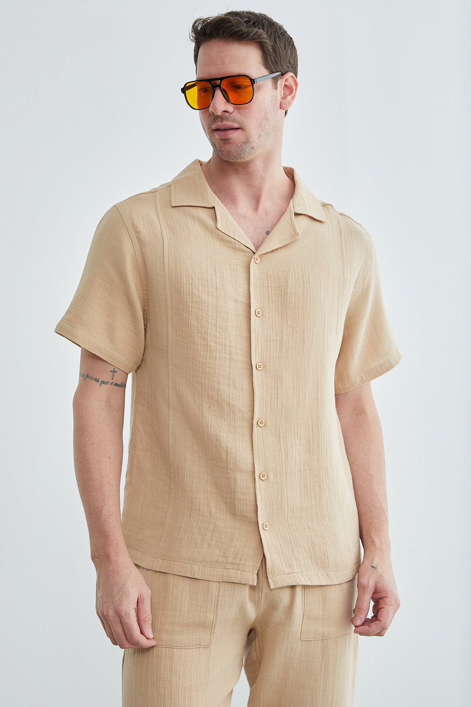 Basic Muslin Fabric Short Sleeve Shirt - MALLTURK