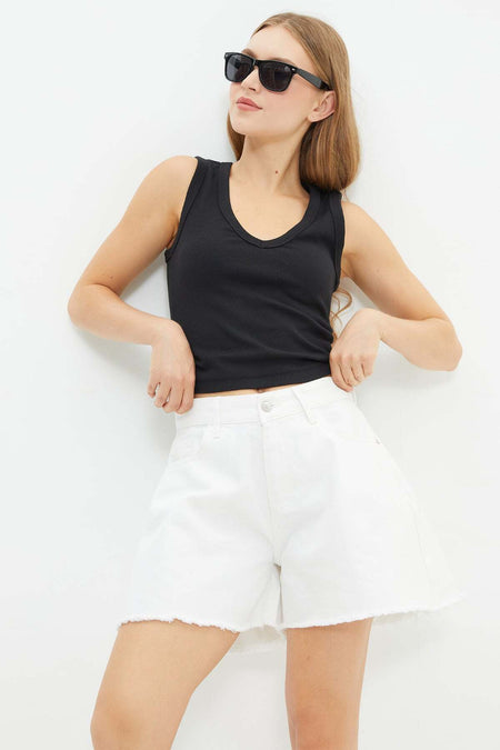 Basic Ribbed V-Neck Blouse - MALLTURK