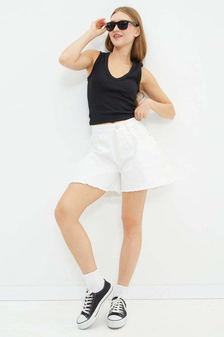 Basic Ribbed V-Neck Blouse - MALLTURK